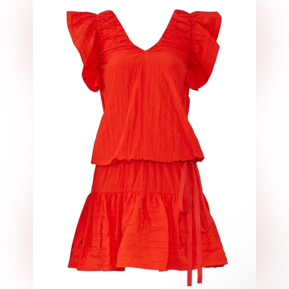 Victoria Beckham V-neck Ruffle Red Dress
